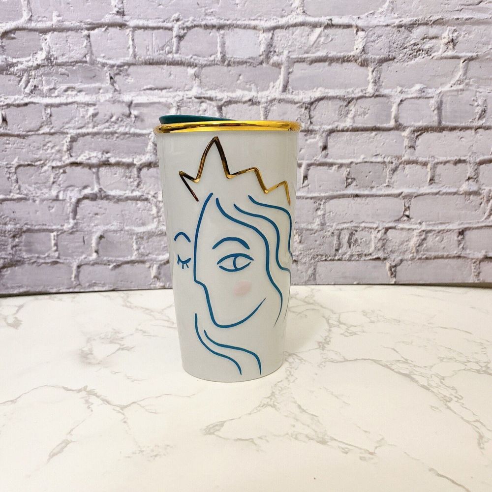 Starbucks 2017 Anniversary Gold Crown Mermaid Siren 10 Oz Travel Tumbler Mug